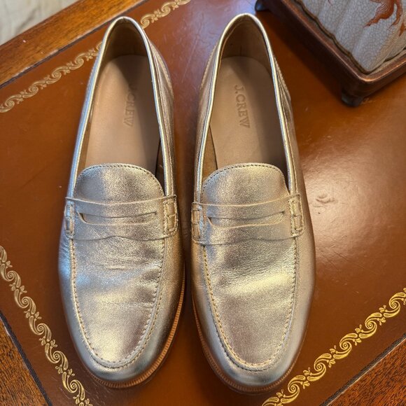 J.Crew Metallic Leather Loafers — Champagne Gold  - Size 9 - Picture 1 of 5